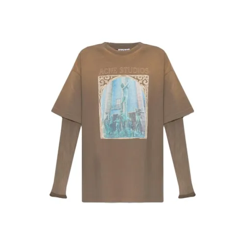 Acne Studios Т-рубашка с оборванным рукавом женская коричневая