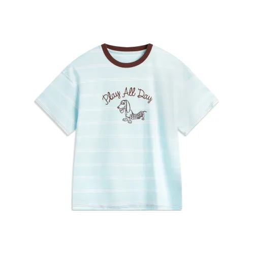 LiNing x Disney T-Shirt Женская Светло-Небесно-Синий Стандартный Белый