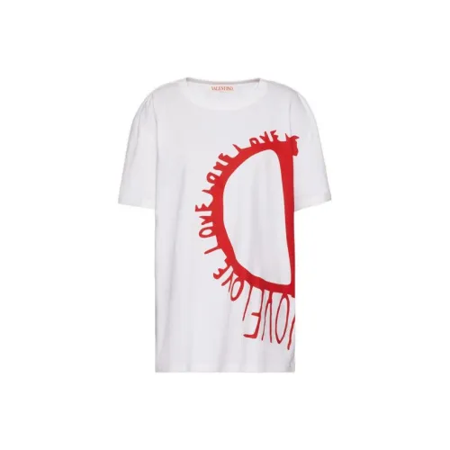 Valentino Сердце Принт Круглый вырез Короткий рукав Т-рубашка Женская Белая