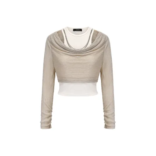 GIMING Золотой+Белый Женские Короткие Топы