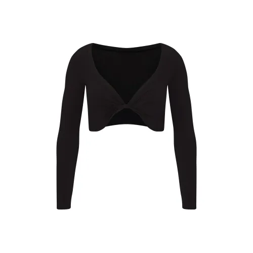 SKIMS Хлопок TWIST Длинный рукав Укороченный топ CROP TOP Женский SOOT Дымчатый серый