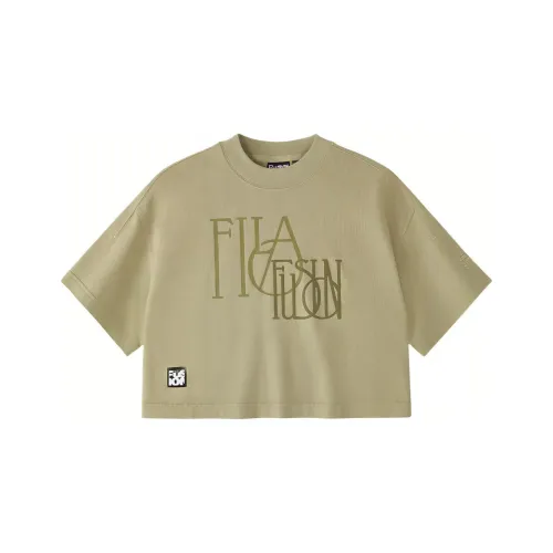 FILA FUSION Chinese Olympic Skateboarding Series Рукав со спущенным плечом T-рубашка Женская Попугай Зеленый