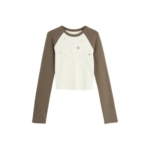 SETIROM Реглан рукав T-рубашка Женская Кофейного цвета