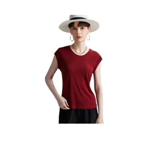 WUDAO Темно-красные женские футболки T