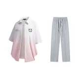 Set (White Pink Shirt + Gray Casual Pants)  
Комплект (Белая Розовая Рубашка + Серые Повседневные Штаны)