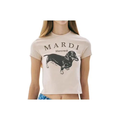 MARDI MERCREDI Такса Щенок SS25 T Рубашка Корейский стиль Женский Серый Умбра