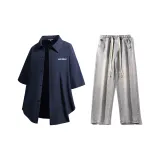 Комплект (Темно-синяя рубашка + светло-синие джинсы)