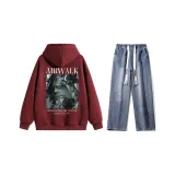 Set (Burgundy Top + Dark Blue Jeans)  
Комплект (Бордовый топ + Темно-синие джинсы)