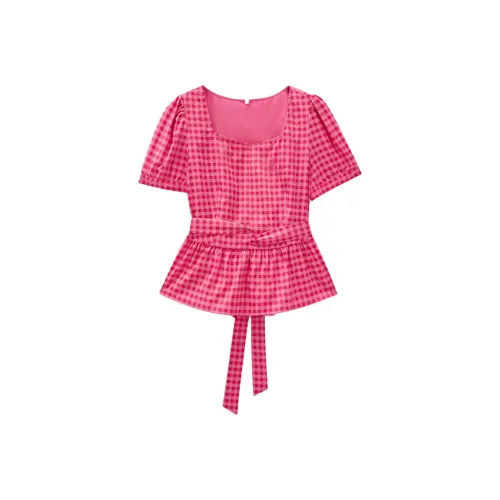 Love To Serve T-Shirt Женская Розовая Клетка