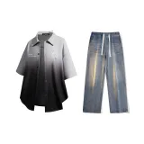 Set (Gray Black Shirt + Nostalgic Blue Jeans)  
Комплект (Серая Черная Рубашка + Ностальгические Синие Джинсы)