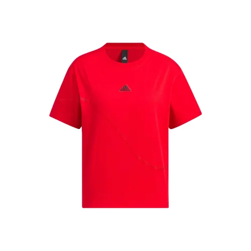 Adidas FW23 Рукав с оборванным плечом T-рубашка Женская Светло-алый