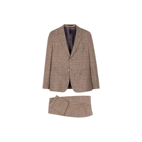 Paul Smith The Soho Коричневый Гусиная лапка Клетка Шерсть Льняная ткань Костюм Бизнес Костюм Мужской Коричневый