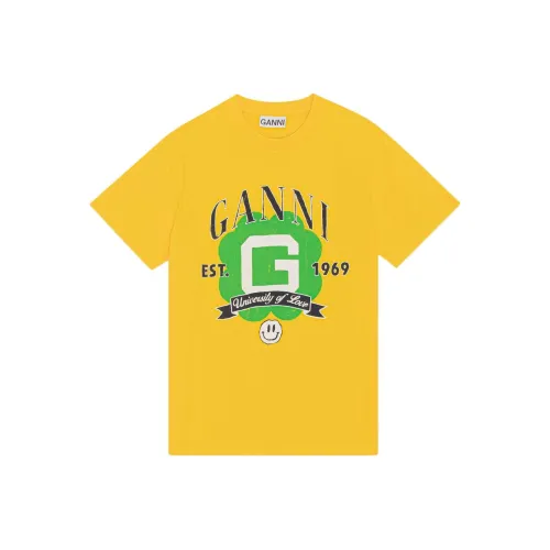Ganni University Of Love Series Рукав с спущенным плечом T-рубашка Женская Лимон