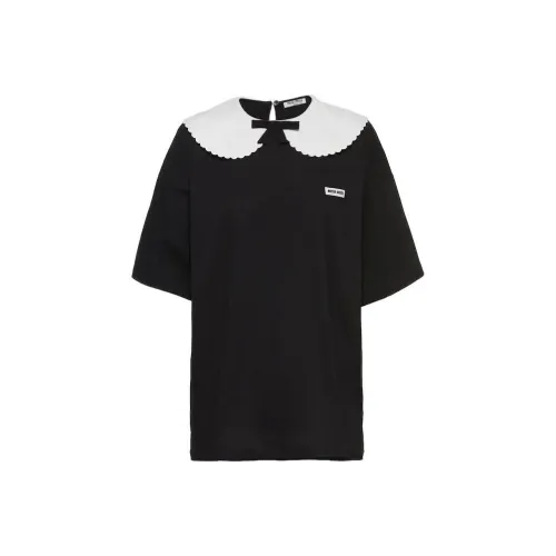 MIU MIU SS22 Рукав с оборванным плечом T-рубашка Женская Черная