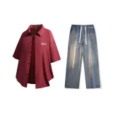 Set (Burgundy Shirt + Nostalgic Blue Jeans)  
Комплект (Бордовая рубашка + Ностальгические синие джинсы)