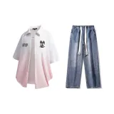 Set (White Pink Shirt + Dark Blue Jeans)  
Комплект (Белая Розовая Рубашка + Темно-Синие Джинсы)