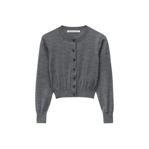 Alexander Wang Логотип Укороченный Свитер из Суперфайнной Мерино для Женщин Серый