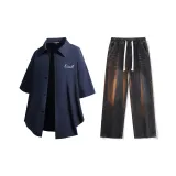 Комплект (Темно-синяя рубашка + черные джинсы)