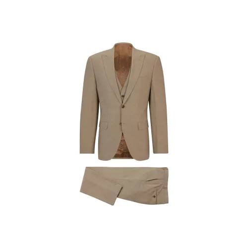 Hugo Boss FW23 Обычный крой костюм из устойчивой к складкам эластичной шерсти бизнес-костюм для мужчин цвет хаки