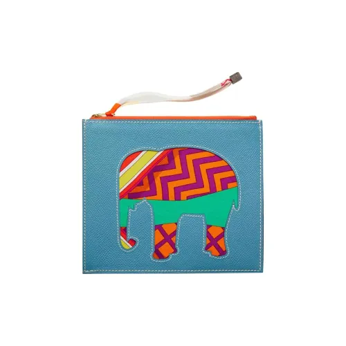 HERMES Телячья кожа Клатч Женский Темно-синий