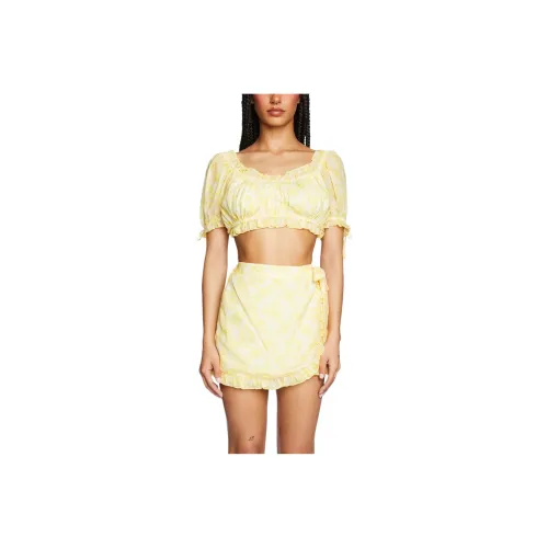 Dolls Kill Sugar Thrillz Стиль Позиционирование Звезда CROP TOP CROP TOP Женский Светло-желтый Светло-желтый