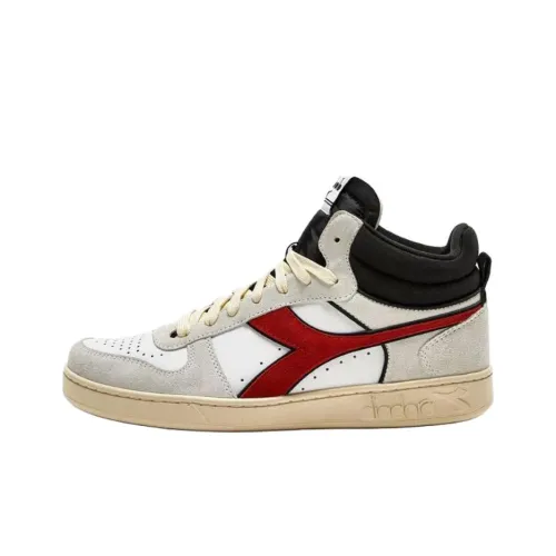 DIADORA Magic Basket Slip-Resistant Abrasion-Resistant High Top Skateboarding Shoes Men's White Gray Red DIADORA Magic Basket Slip-Resistant Abrasion-Resistant Высокие Кроссовки для Скейтбординга Мужские Белый Серый Красный