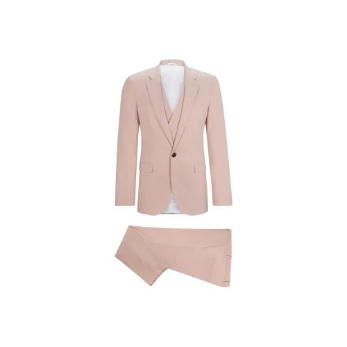 Hugo Boss Extra Облегающий крой костюм из легкой хлопковой смеси бизнес-костюм для мужчин розовый