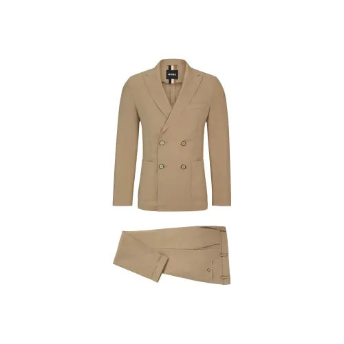 Hugo Boss Двойной Breasted Облегающий крой Костюм из новой шерсти Бизнес Костюм Мужской Умбра