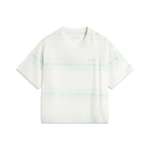 LINING Sports Life Collection T-Shirt Женская Айвори Светло-Небесно-Синий Полосы