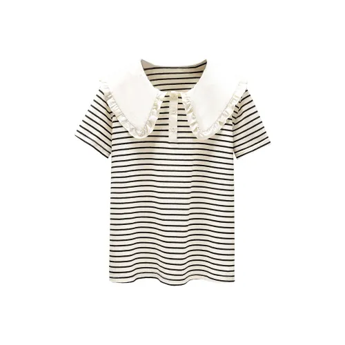 Cypress House T-Shirt Женская Бежевая с Черными Полосами