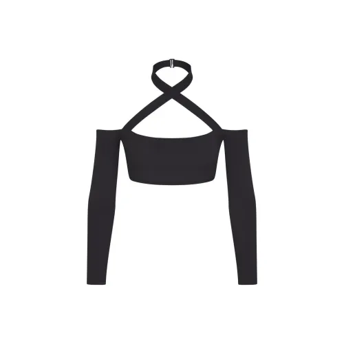 SKIMS FITS EVERYBODY WRAP Длинный рукав Супер Укороченный Топ Кроп Топ Женский Onyx Onyx