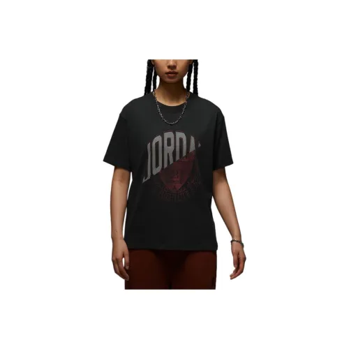 Джордан Рукав с спущенным плечом T-рубашка Женская Серый Черный