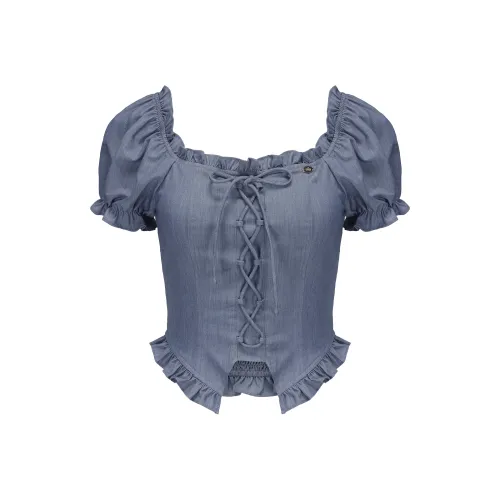 CHIWAWAMEME Crop Top Женские Джинсово-Синий