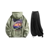 Комплект (Мох Зеленый Топ + Черные Повседневные Штаны)