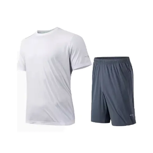 Anta Комплект Pure White Короткий рукав футболка + серые шорты мужские повседневные спортивные