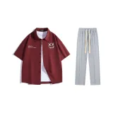Set (Burgundy Shirt + Gray Casual Pants)  
Комплект (Бордовая рубашка + Серые повседневные штаны)