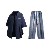 Комплект (Темно-синяя рубашка + темно-синие джинсы)