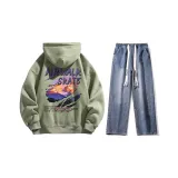 Комплект (Мох Зеленый Топ + Темно-Синие Джинсы)