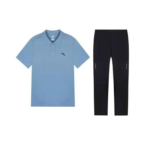 Anta Набор Soaring Синий Короткий рукав Рубашка + Основные черные Брюки Унисекс Повседневная спортивная одежда