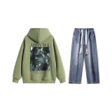 Комплект (Мох Зеленый Топ + Темно-Синие Джинсы)