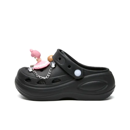 La Chapelle Ink Dyed Dark Blue Trendy Creamy Footwear Casual Fashion Elegance Niche Clogs Women's Black