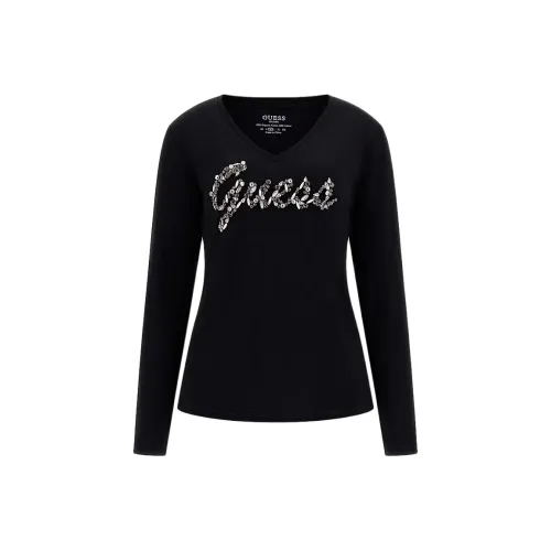 GUESS Rhinestones Логотип T-Shirt T-Shirt Женская Черная