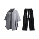 Комплект одежды (Серая рубашка + Черные джинсы)