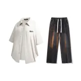 Комплект (Абрикосовая рубашка + черные джинсы)