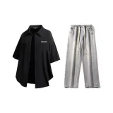 Комплект (Черная рубашка + Светло-синие джинсы)