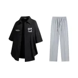 Комплект одежды (Черная рубашка + Серые повседневные штаны)