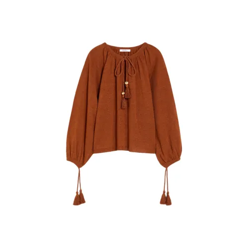 MaxMara Quirite Коллекция Свободный крой Льняная пряжа Свитер Женские Табак