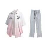 Set (White Pink Shirt + Gray Casual Pants)  
Комплект (Белая Розовая Рубашка + Серые Повседневные Штаны)