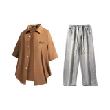 Set (Кофейная рубашка + Светло-синие джинсы)