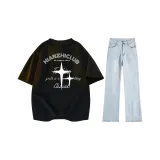 Чёрный + Светло-Синий Джинсы